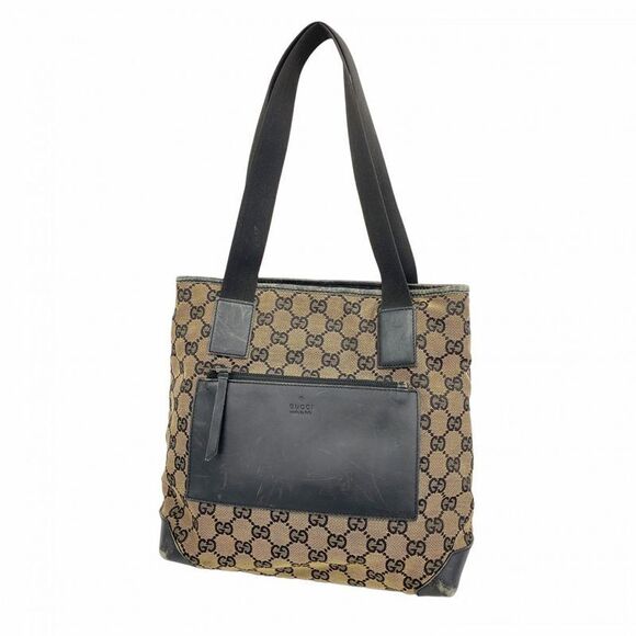 Gucci Handbags - Gucci Tote Bag GG Canvas 019 0402 Canvas Brown Black Silver Hardware Ladies